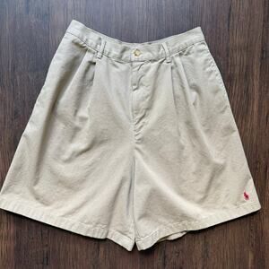 Ralph Lauren Sport Khaki Pleated Shorts Women’s 10 High Rise Preppy